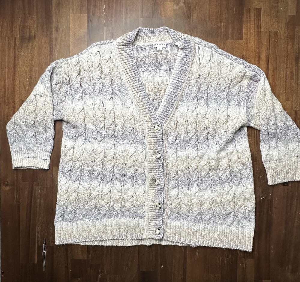 Ava & Viv Sweater Womens 3X Gray Beige Cable Knit Button Cardigan Plus Size